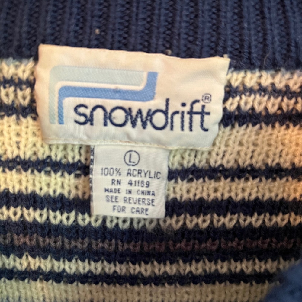 Vintage Snowdrift Fair Isle Nordic Knit Sweater Blue Cream Crew Neck L Aprés Ski - Picture 3 of 7